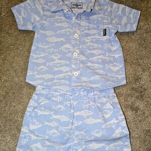 Eddie Bauer Light Blue & White Fish-Print Kids Pajama Set